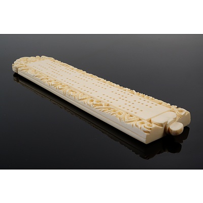 Antique Carved Ivory Cribbage Board with Dragon Motif