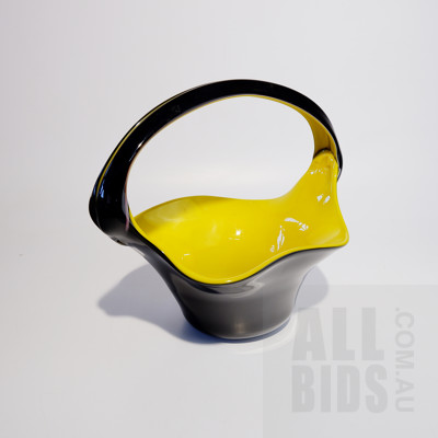 Retro Murano Yellow and Black Glass Basket Vase, Mid to Late 20th Century