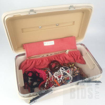 Large Collection of Vintage Costume and Sterling Silver Jewellery, Including Dinosaur Designs, Christian Dior, Freshwater Pearls in a Samsonite Beauty Case