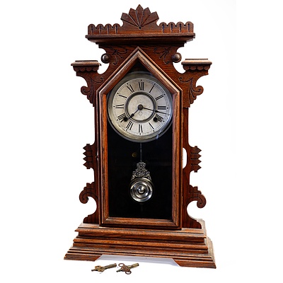 Antique Ansonia Clock Co Oak Cased Mantle Clock