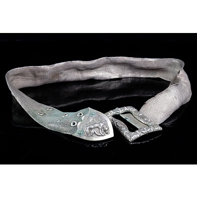 Thai or Burmese Silver Hand Crafted Belt with Ornate Buckle, 224g