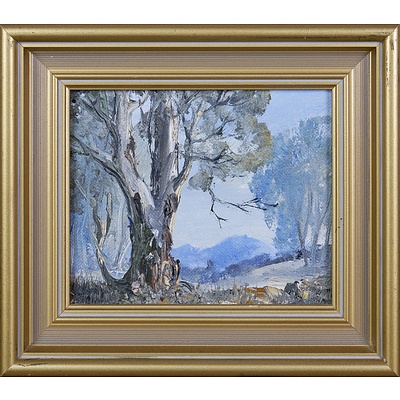 Nan Rogers, Blue Hills, oil on Canvasboard