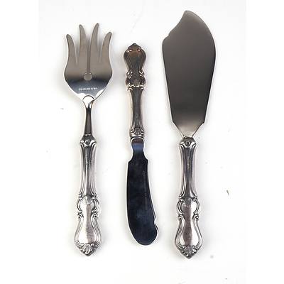 Kultakeskus Finland Serving Utensils and a Butter Knife, with .830 Silver Handles