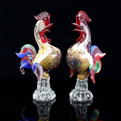2 Murano Glass Roosters