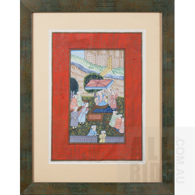 A Framed Hand-Painted Persian Miniature Scene, 31 x 22 cm (image size)