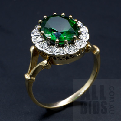 9ct Yellow Gold with Green Paste and Single Cut Diamonds, 6.35g