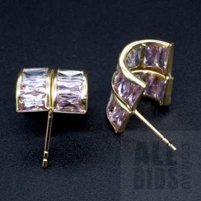 9ct Yellow Gold Stud Earrings with Pink and White CZ, 2.65g