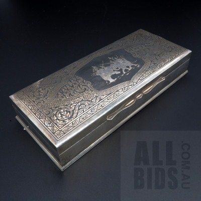 Thai .800 Silver Cigarette Box with Internal Burl Lining