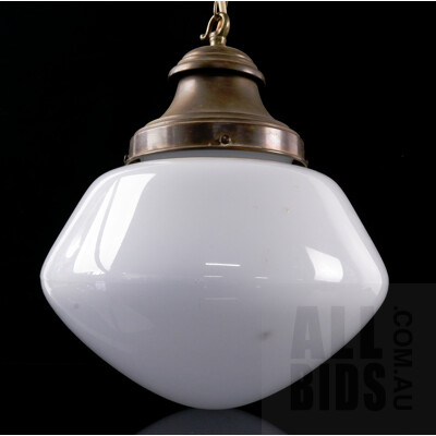 Vintage Pendant Light Fitting with Copper Fixture Fixture and Large Milk Glass Shade