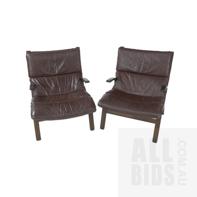 Pair of Mid Century Farstrup Denmark Leather Armchairs with Bentwood Frames (2)