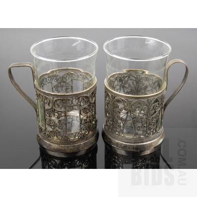 Two Vintage Silver Fillagree Russian Tea Holders