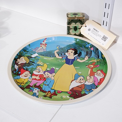 Vintage Disney Snow White Drinks Tray and Leather Bound Cigarette Case
