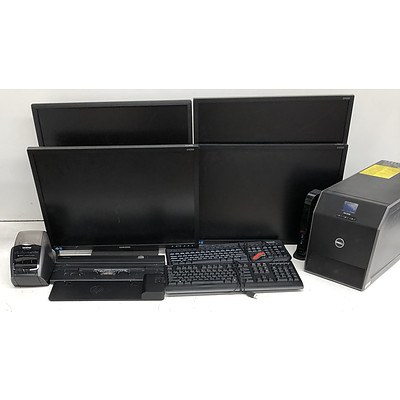 Bulk Lot of Assorted IT Equipment & Accessories - Monitors, Keyboards, Label Printers & Docking Stations