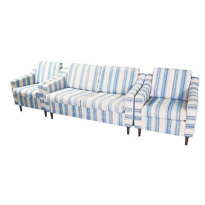 Parker Three Piece Lounge Suite with Blue and Cream Striped Upholstery