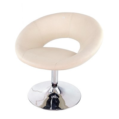 Retro Chrome and Ivory Leather Swivel Chair