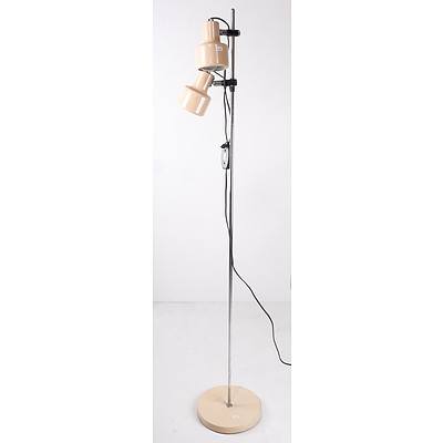 Retro Twin Head Floor Lamp with Heavy Base and Peach Metal Shades