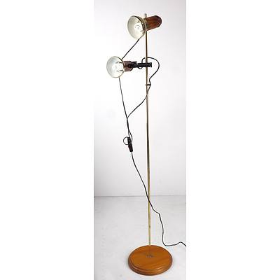 Vintage Twin Head Timber and Brass Head Floor Lamp