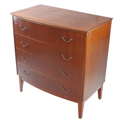Danish Mahogany Bow Fronted Chest of Four Drawers in Good Original Condition