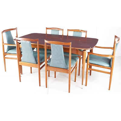 Retro Parker Cigar Legged Dining Table with Laminex Top and  Set of Six Burgess Dining Chairs