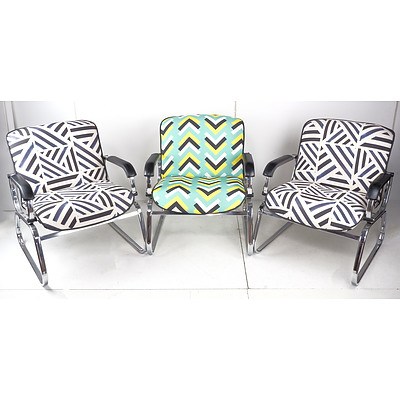 Three Retro Metal Framed Reception Framed Chairs