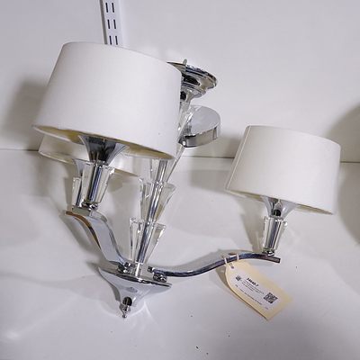 Contemporary Chrome and Acrylic Three Branch Light Fitting with Shades