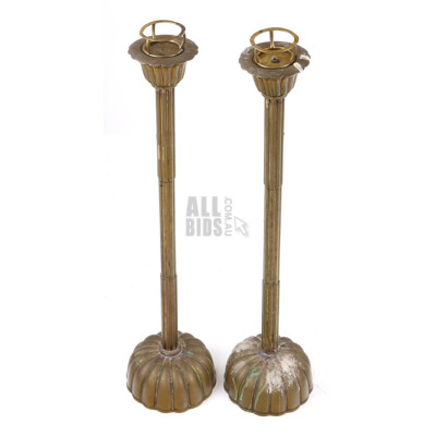 Pair of Antique Japanese Brass Temple Candlesticks