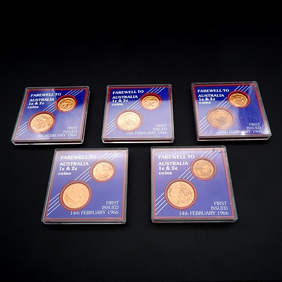 Five Boxed Farewell to Australia 1c and 2c Coins