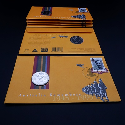 Six Australia Remembers 1945-1995 First Day Covers with Weary Dunlop 50c Coins