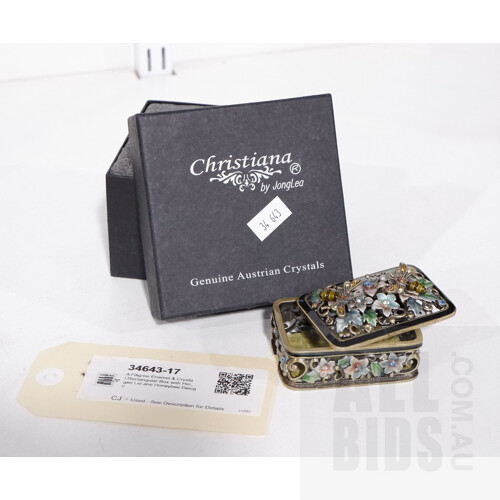 A Filigree Enamel & Crystal Rectangular Box with Hinged Lid and Honeybee Design