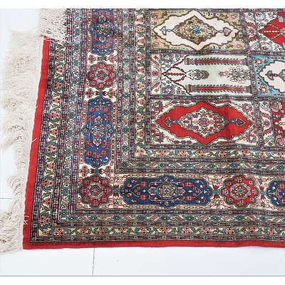 Fine Persian Qum Hand Knotted Full Silk Prayer Rug with Repeating Mihrab Design