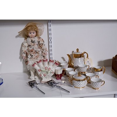 Group of Vintage Porcelain, Two Hair Clippers and a Porcelain Doll