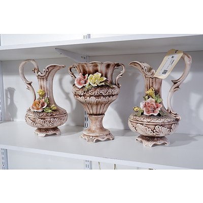 Two Capodimonte Jugs and a Jardiniere