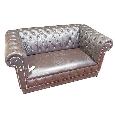 Vintage Dark Burgundy Leather Chesterfield Style Two Seat Sofa