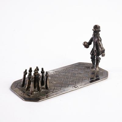 Antique Continental Silver Miniature of a Man Bowling