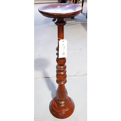 Antique Style Mahogany Planter Stand With Carved Decoration