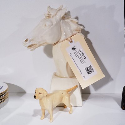 Vintage Beswick Labrador Figurine and a Porcelain Horse Head Figurine by M. Takai Japan