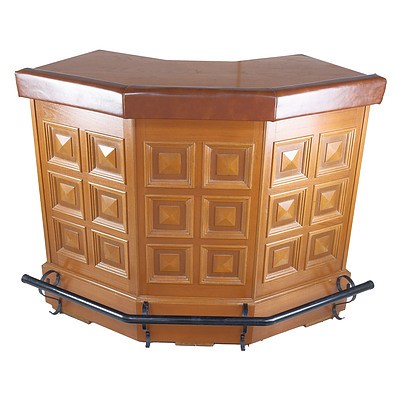 Circa 1970s Teak Freestanding Bar Unit with Metal Footrail and Padded Armrest