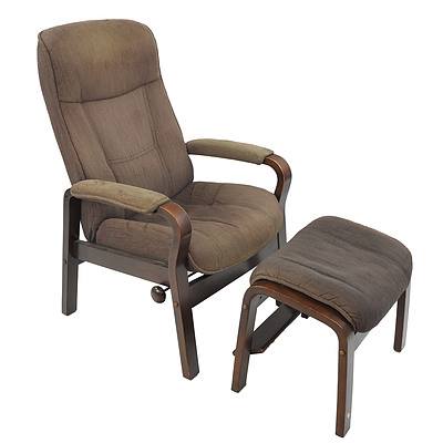Retro IMG Bentwood Armchair with Matching Footstool and Fabric Upholstery
