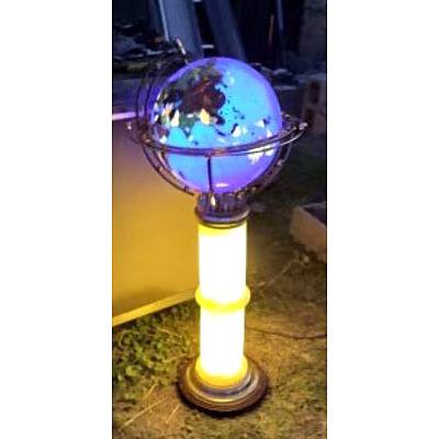 Vintage World Globe Lamp - Globe Constructed from Semi Precious Stones with Brass Surrounds oin a Marble Column Stand