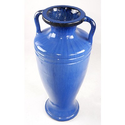 Large Decorative Blue Glazed Pottery Urn