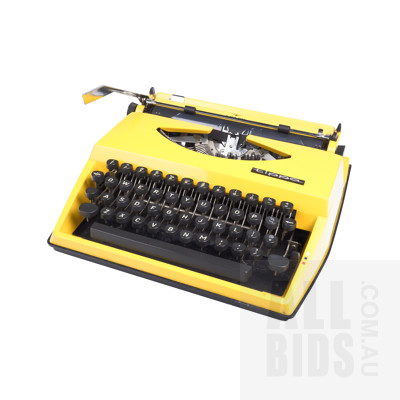 Retro Adler 'Tippa' Yellow Portable Typewriter With Original Travel Case, Circa 1970s