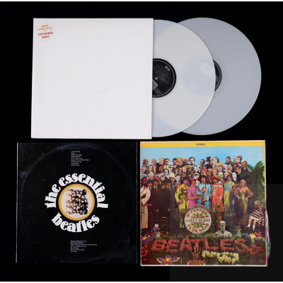 Three Beatles 12 inch Vinyl LP Records Including Sgt Peppers Lonely Heart Club Band, The White Album with White Vinyl and More