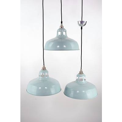 Three Davey Industrial Style Pendant Light Fittings Made in England