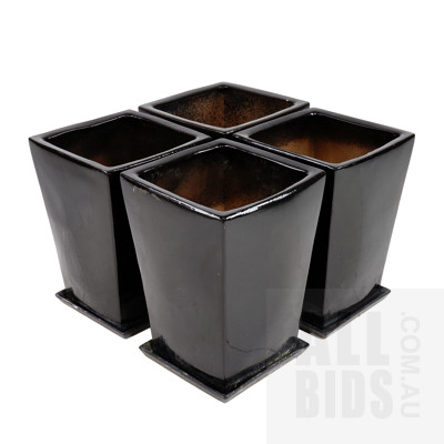 Four Tall Tapered Glazed Ceramic Planters