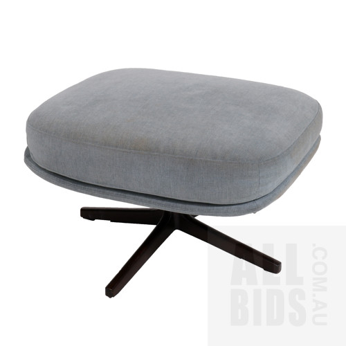 Retro Style King Footstool with Light Blue Upholstery