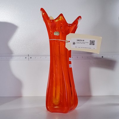 Large Retro Vibrant Orange Koshida Glass Vase