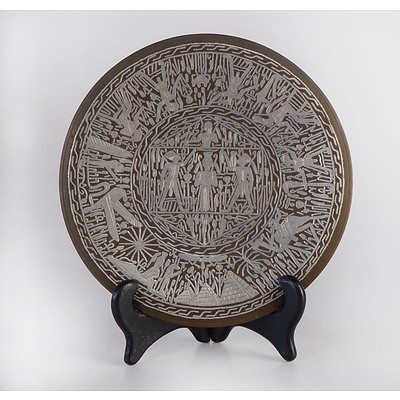 Egyptian Copper with Silver Overlay Round Wall Plate