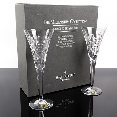 Pair of Waterford Crystal Millenium Collection Toasting Flutes in Original Box