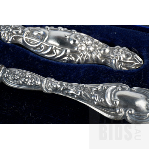 Sterling Silver Handled Button Hooks and Curling Tongs, Birmingham 1908