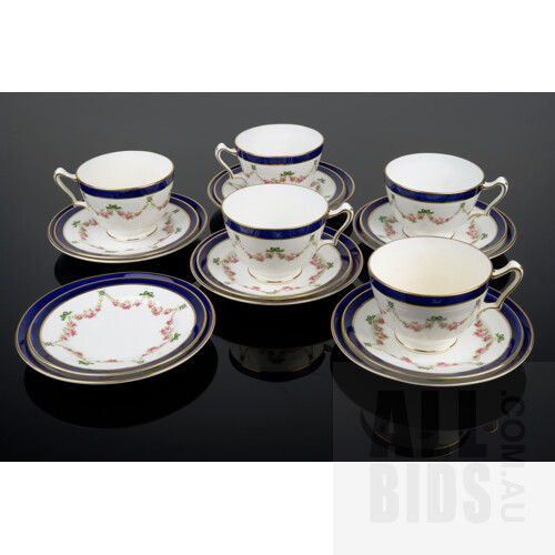 Edwardian Crown Stafforshire England Hand Painted Trios Retailed by Thomas Webb & Sons Melbourne